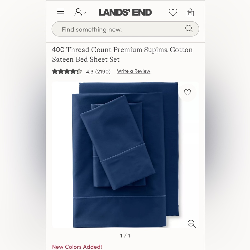 Lands' End Deep Blue Supima Cotton Sateen Sheets